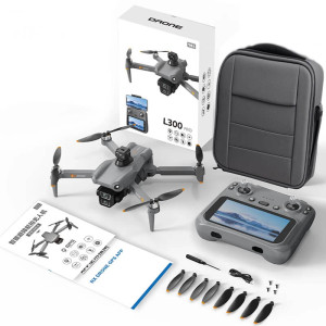Квадрокоптер L300 Ultra – дрон з подвійною HD камерою, БК двигуни, GPS, FPV 5G, уникнення перешкод, пульт із сенсорним екраном 5.9", до 28 хвилин, політ до 500 м, акумулятор 3800 мА·год, кейс, сірий. Photo 2